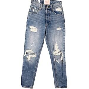 Revice Straight Leg Denim Jeans Distressed Size 24 Y2K Style Semi Stretch Denim